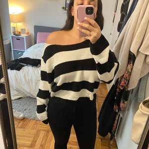 Crop black and white striped sweater
